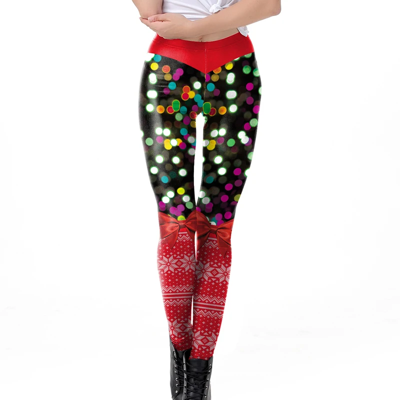 PUIMENTIUA женские 3D цифровые леггинсы рождественские леггинсы женские Колокольчик для пояса размера плюс леггинсы в полоску зимние эластичные леггинсы год - Цвет: A color 1