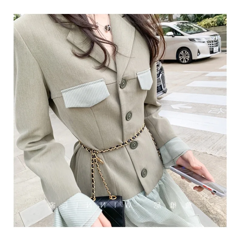 

Autumn Clothing 2019 New Style Elegant Gauze Joint Lace Small Suit Dress Women's Korean-style British Style Coat Tops