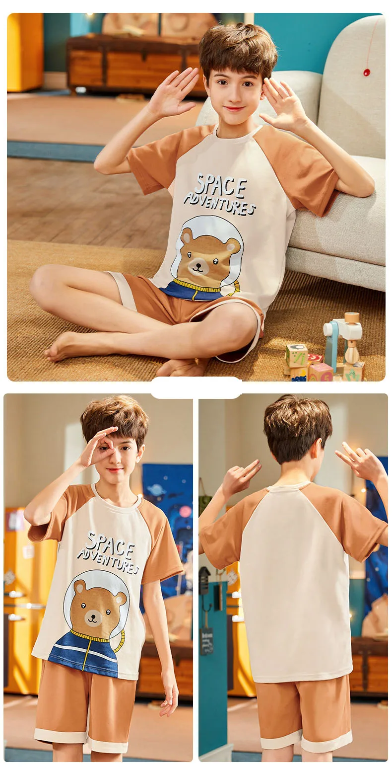 Summer Teenager Boy Pajamas Sets Anime Print Kids T Shirt Shorts Homewear Suits 2-12 Yrs Child Sleepwear Toddler Casual Clothes custom pajama sets	