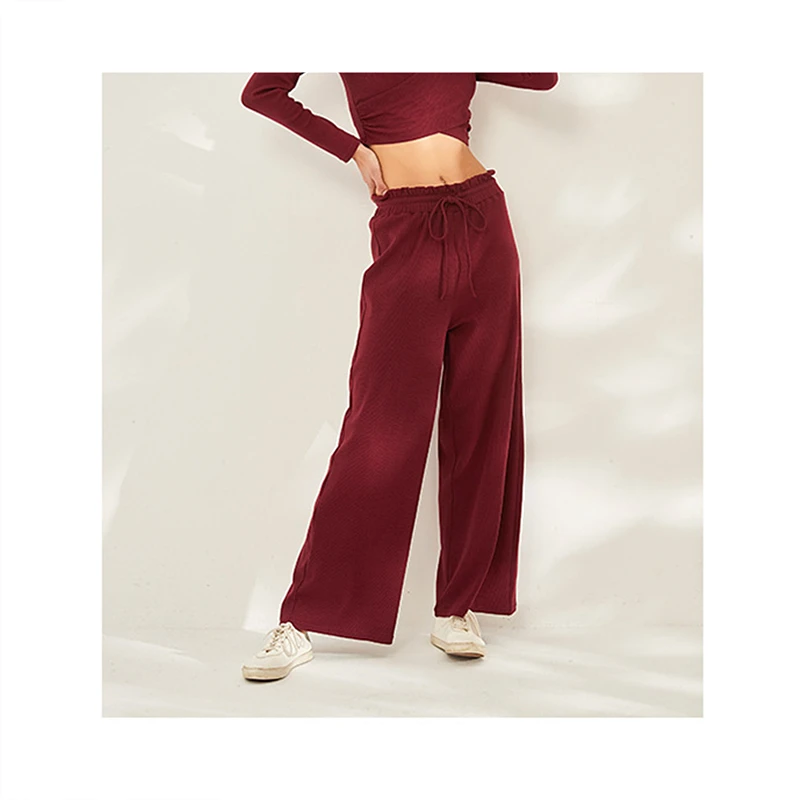 wine red Женские Удобные широкие ребристые Спортивные штаны Йога шнурок свободные леггинсы для пробежек, спортзала супер мягкие танцевальные брюки - Цвет: wine red