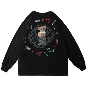 

Reflective 3D Bear Print Tees Shirts Streetwear Hip Hop Casual Loose Long Sleeve Tshirts Mens 2020 Autumn Fashion Tops Male