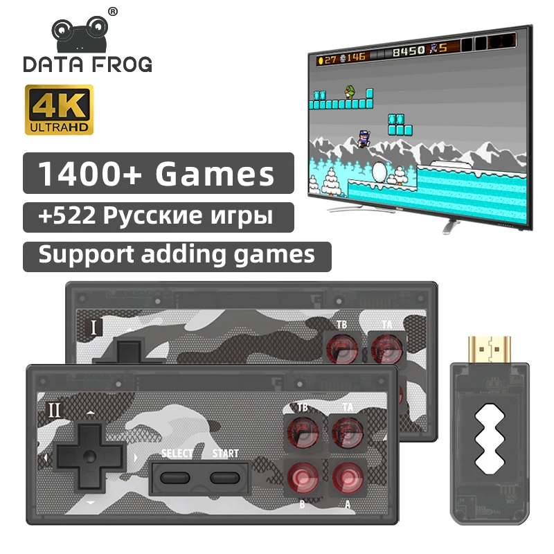 

Data Frog Mini 4K Video Game Console Dual Players and Retro Build in 1400+ NES Games Wireless Controller HD/AV Output Prefix