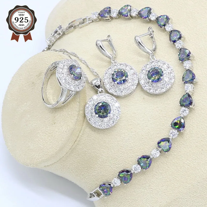 Разноцветный набор украшений для женщин с радужным цирконием браслетом серьги