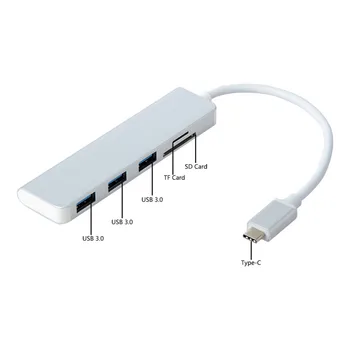 

Hot Sale Type C USB 3.0 to 3xUSB 3.0 5in1 Hub Adapter SD / TF Reader for Macbook 5 Gbps Transfer Speed Expansion Adapter #YL10