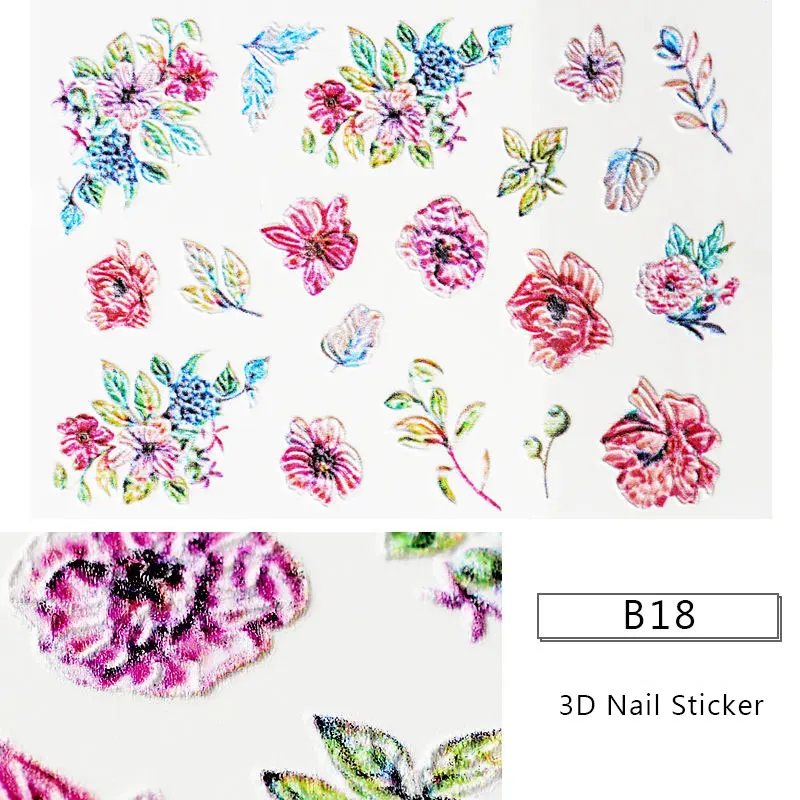 1 лист 3D наклейки для ногтей тисненые Цветочные наклейки Выгравированные Цветок Клей Маникюр DIY переводная наклейка s - Цвет: AS06537