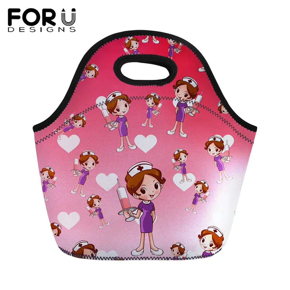 

FORUDESIGNS Lovely Nurse Style Fashion Lunch Box Tote Bags Women Reusable Lunch Bag Insulated Grocery Pouch Travel Food Case New