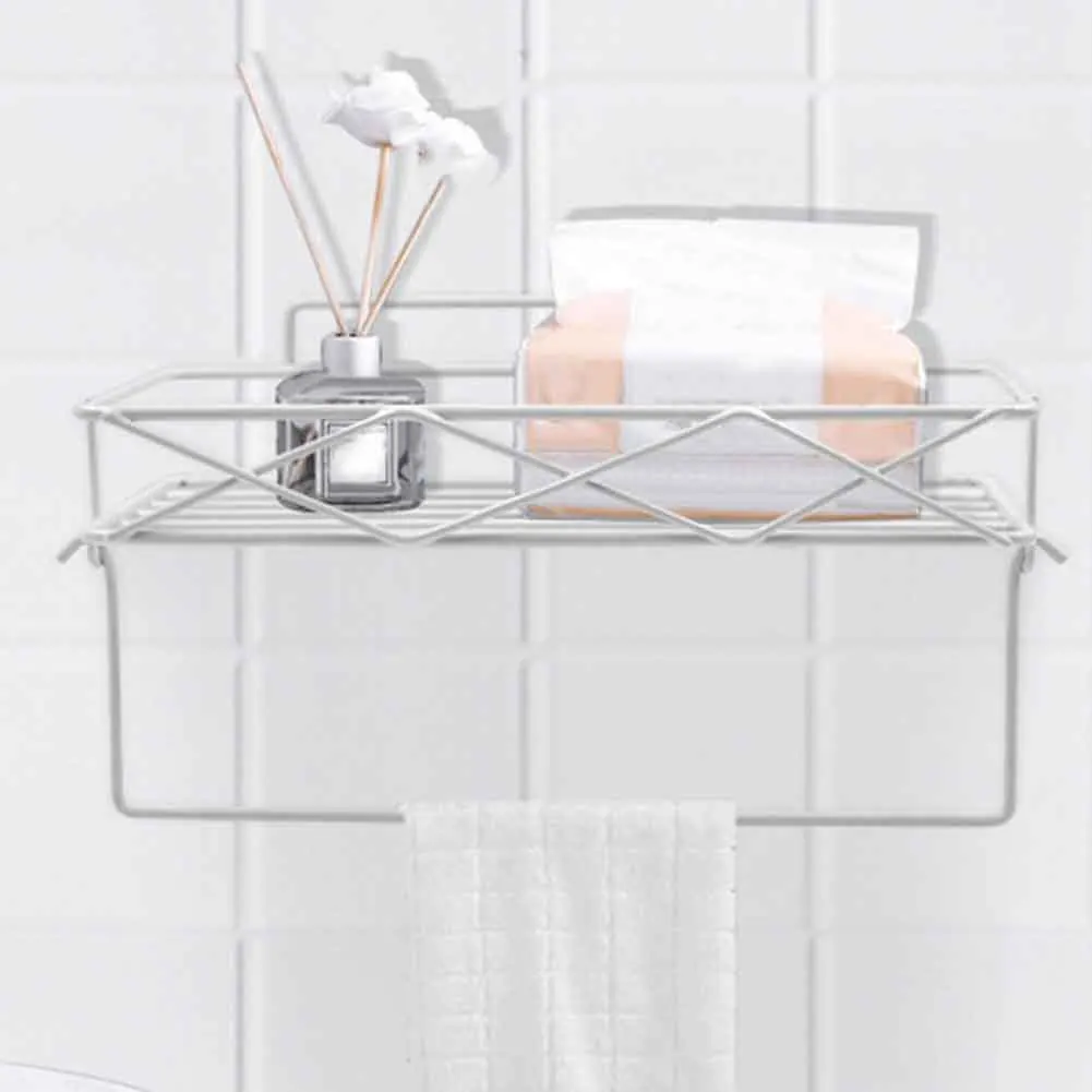 

Detachable Drain Punch Free Modern Home Kitchen Bathroom Towel Rack Double Layer Storage Iron Hotel Multifunction Wall Mounted