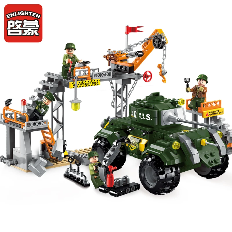 

Models Toy ENLIGHTEN 1712 Military Battle Factory Scene Armored Car Building Blocks Compatible With Legoingly Brick Toy Boy Gift