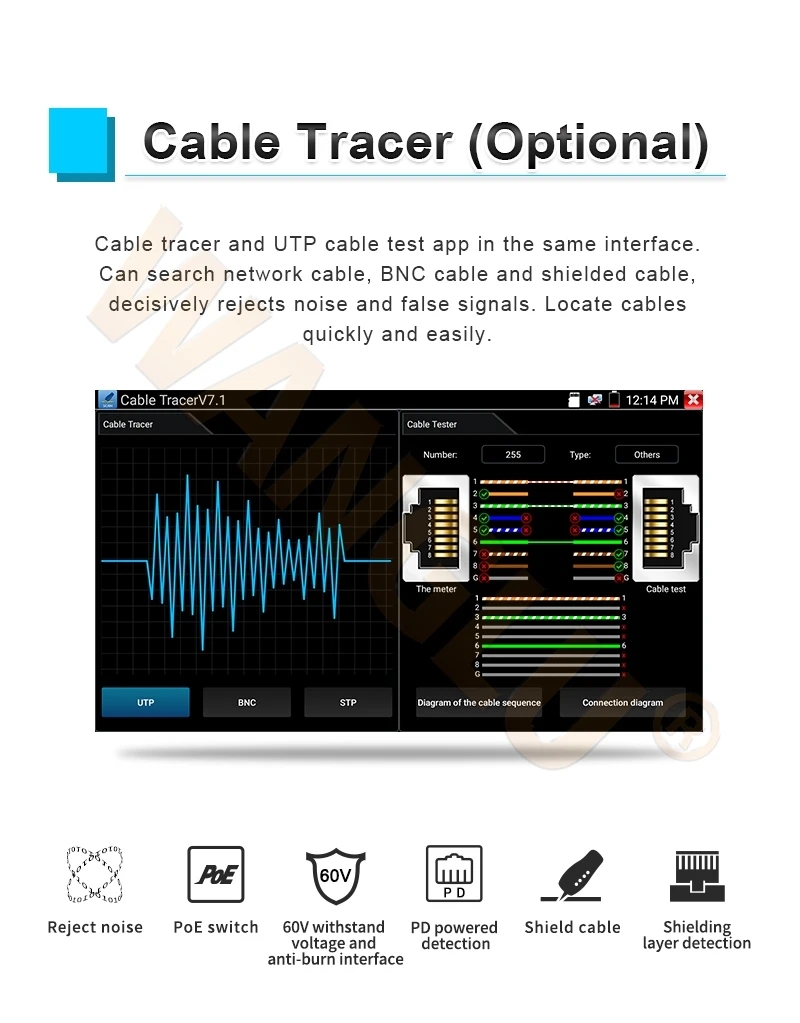 Wrist HD CCTV Tester Tracer Support 8MP TVI/ 8MP CVI/ 8MP AHD w/ Cable Tracer Wrist HD CCTV Tester Tracer Support 8MP TVI/ 8MP CVI/ 8MP AHD w/ Cable Tracer