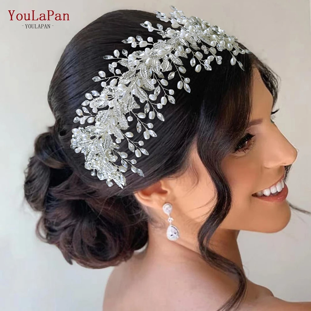 

YouLaPan HP322 Handmade Pearl Hair Hoop Bride Elegant Alloy Leaf Hairbands Bridal Rhinestone Hair Tiara Wedding Hair Accessories