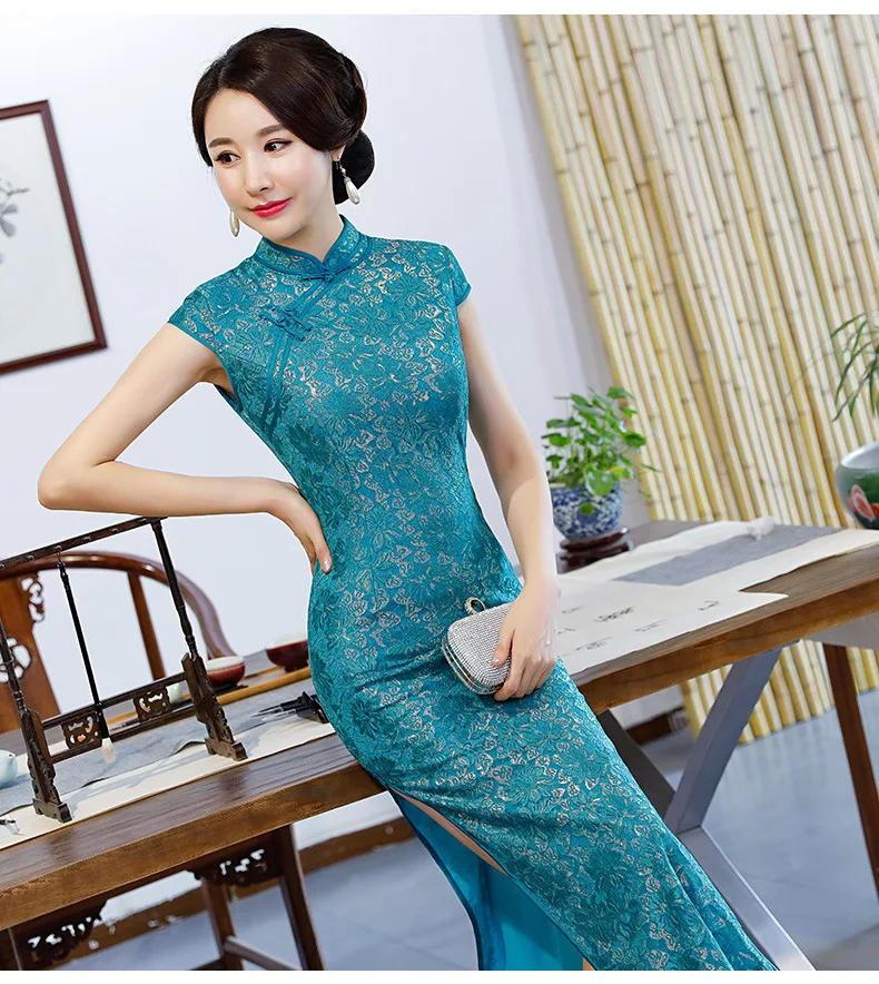 Новое длинное модифицированное кружевное платье cheongsam в китайском стиле, модная одежда для банкета и тостов, женское Красное повседневное тонкое платье Qipao