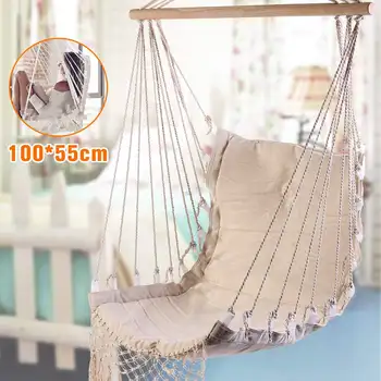 

100x55cm Deluxe Hanging Hammock Swing Garden Indoor Outdoor Camping Hanging Chair with Wooden Rod