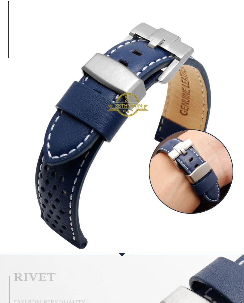 Ремешок для часов из натуральной кожи, кожаный браслет 20 мм, черный, синий, ремешок для часов, стальной круг, наручные часы, ремни