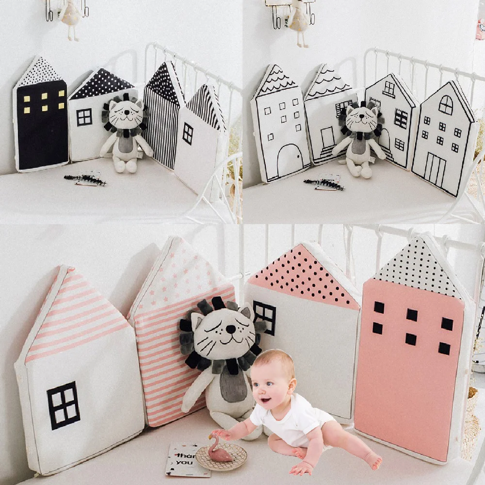 

4Pcs Baby Bed Bumper Little House Pattern Crib Protection Infant Cotton Cot Soft Cradle Guard Safe Baby Bed Room Decoration