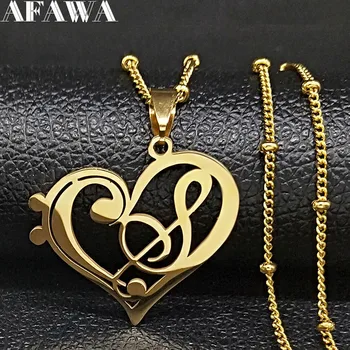 Collar de cadena de acero inoxidable con forma de corazón para hombre y mujer, Gargantilla con estilo, Color dorado, N1147S01, 2020