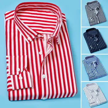 

Fashion Men Shirt Vertical Stripes Men Spring Autumn Long Sleeve Business Casual Shirt Top M-5XL