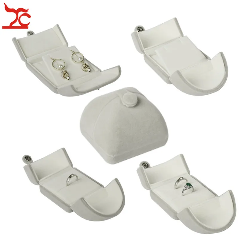 

Creactive Quality Grey Velvet Engagement Jewelry Box Double Open Couple Ring Earring Case Stud Earring Storage Wedding Gift Box
