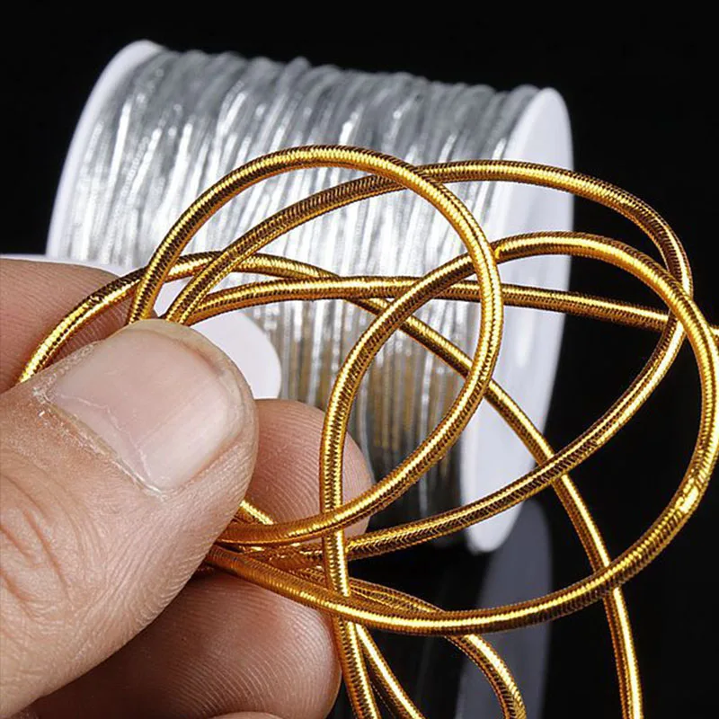 Gold And Silver Cored Elastic Rope 1mm Round Rope DIY Jewelry Making Thread Cord Garment Sewing DIY Handmade craft elastic cord for jewelry