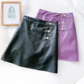 

2020 Autumn& Winter New Women Simple Solid Color Leather Skirt High Waist Thin A-line Mini Skir Casual Short Skirt Free Shipping