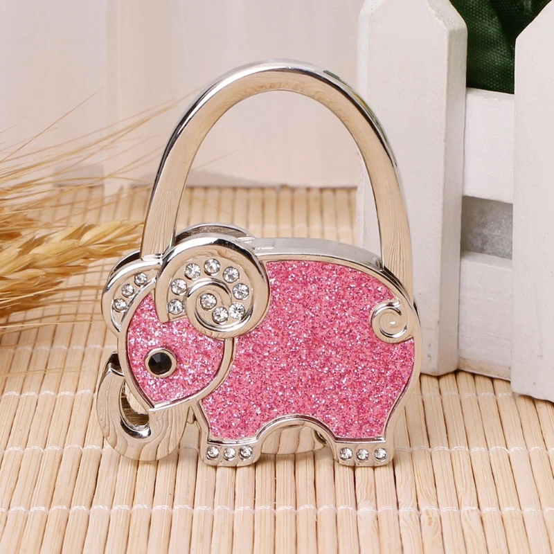 Pink Elephant Bag Hook Portable Foldable Folding Table Purse Bag Hook Hanger Holder Handbag Crystal Rhinestone decoration