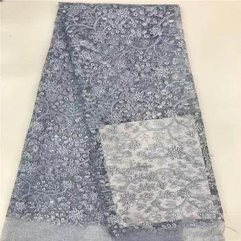 

African beautiful design with sequins of French mesh lace fabric for high quality party dress grey