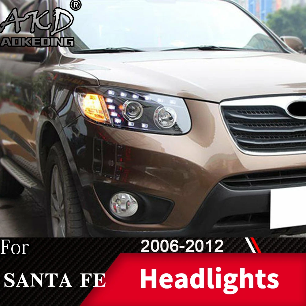 Фара для автомобиля hyundai Santa Fe 2007-2012 Santafe головной светильник s противотуманный светильник s дневной ходовой светильник DRL H7 светодиодный биксеноновый аксессуар для лампочки