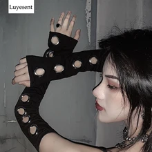 Black Punk Gothic Hollow Out Unisex Women Men Eyelet Sport Outdoor Elbow Length Sleeve 2020 Cool Stretch Character Arm Warmer