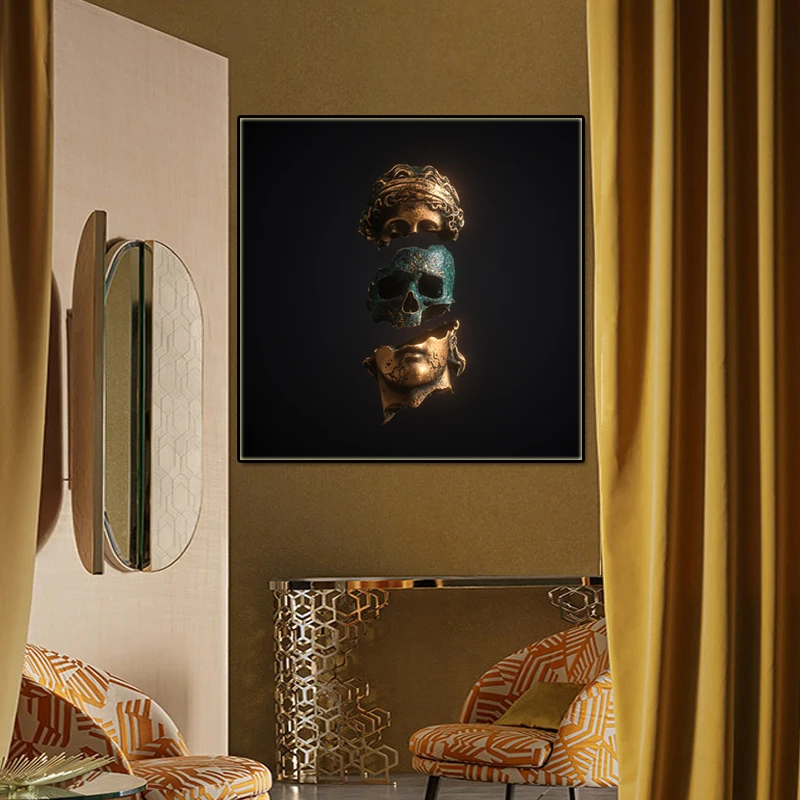 Canvas Painting wall art HD Bronze David Head and Skull Posters Nordic Celebrity statue picture Hoom Decor Modern art painting