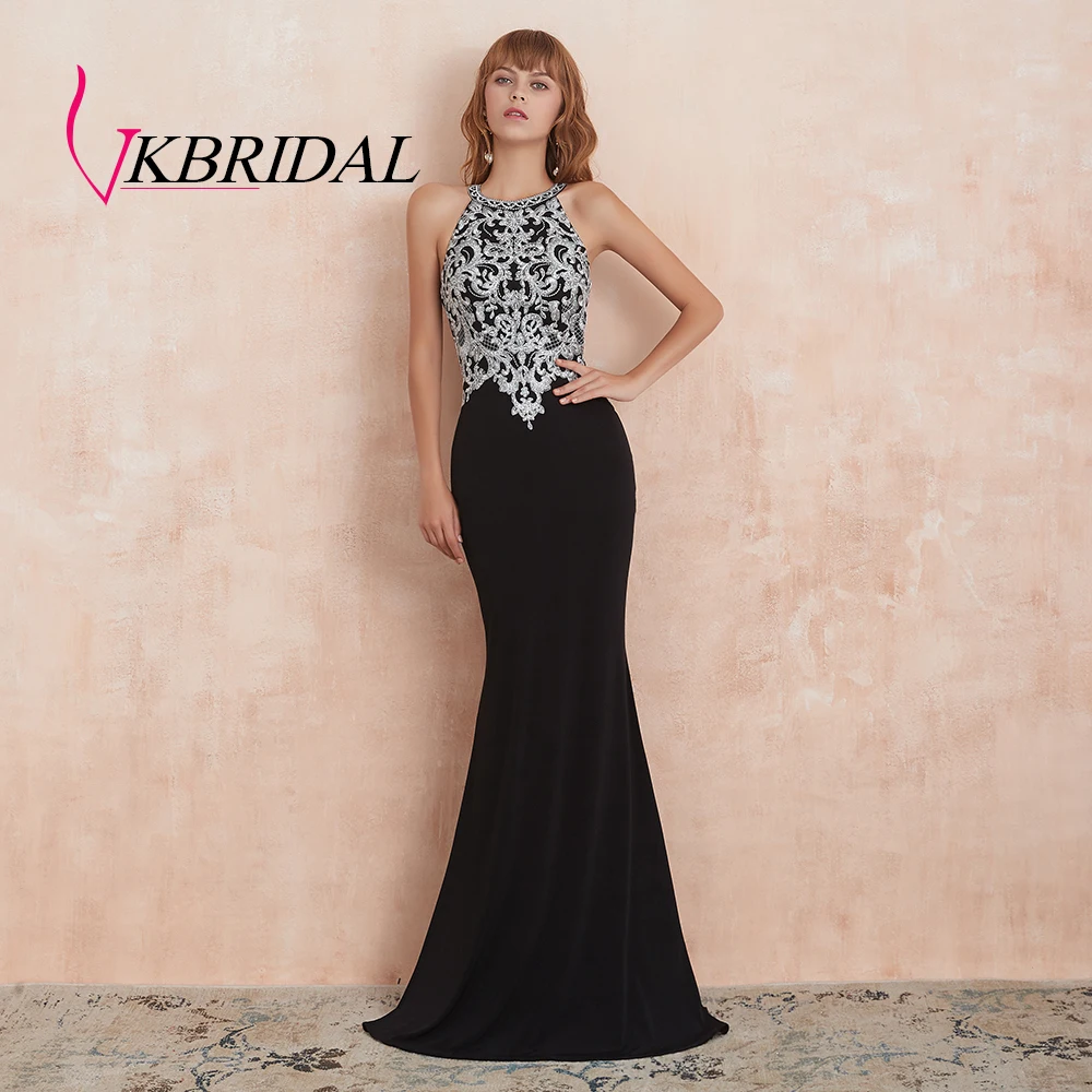 VKBRIDAL великолепные черные вечерние платья новые атласные кружевные Формальные длинное платье русалки для выпускного