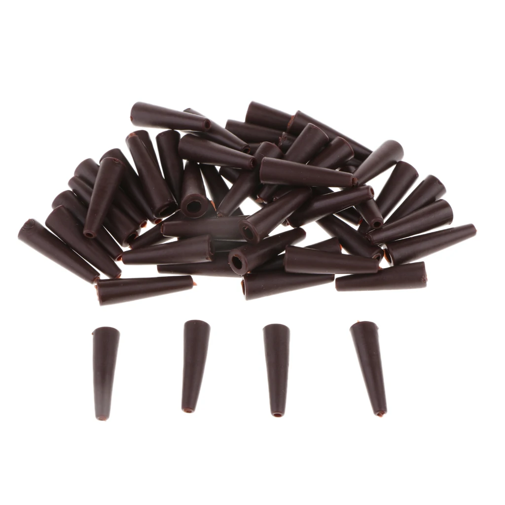 50pcs/set Brown Rubber Tail Tubes Cones for Fishing Rig Sleeves Tool 20mm