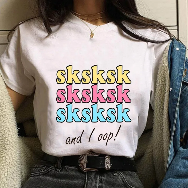 SKSKSK and I oop футболки с буквенным принтом женские повседневные коротким рукавом и