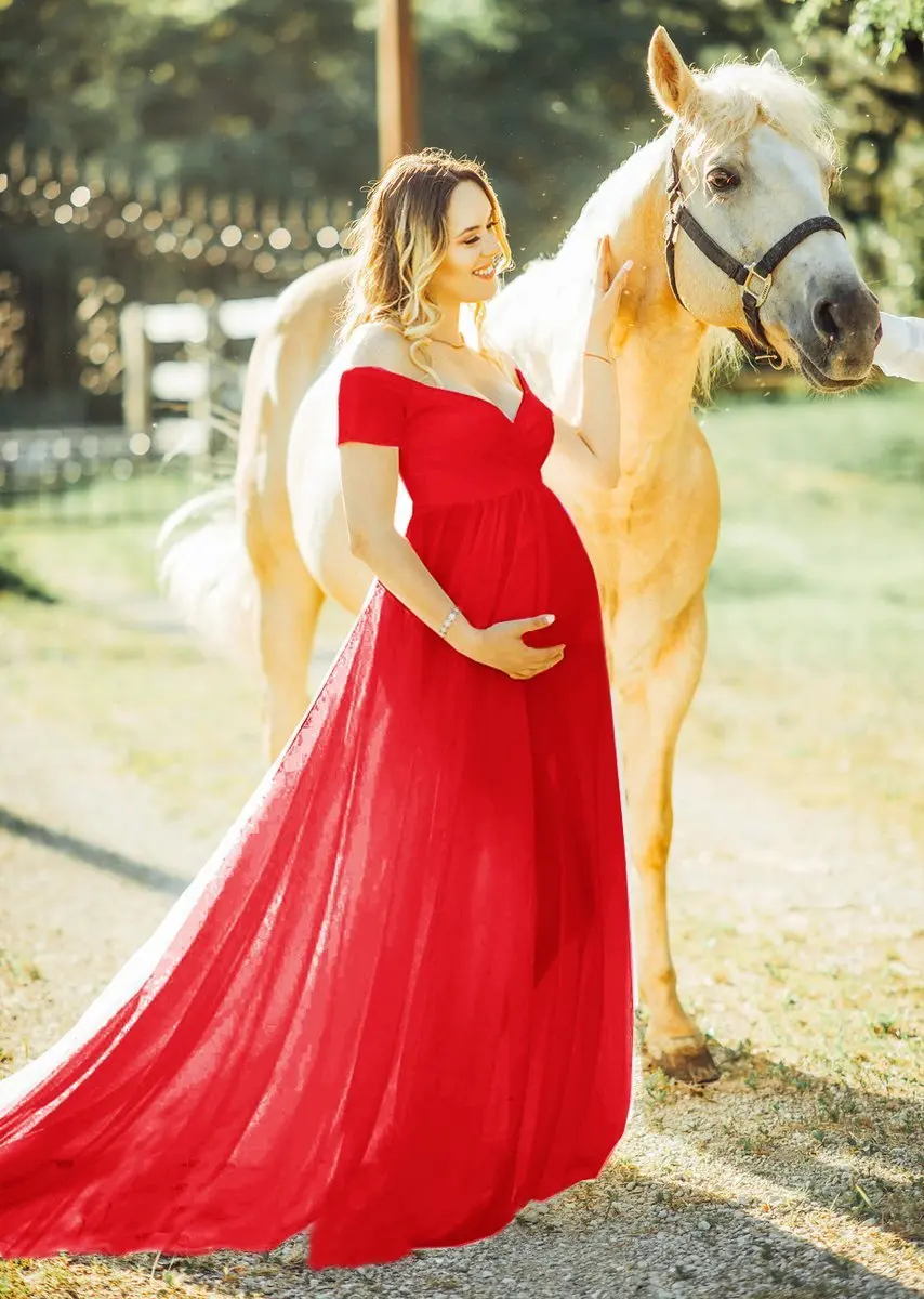 Cute Women Dress Maternity Photography Props Off Shoulder Pregnancy Dresses Clothes Chiffon Maxi Maternity Gown For Photo Shoots (9)