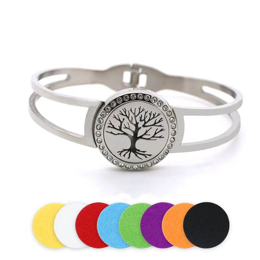 

BOFEE Perfume Tree Of Life Aromatherapy Bracelet Stainless Steel Locket Essential Oil Diffuser Bangle Hand Chain Jewelry 25mm