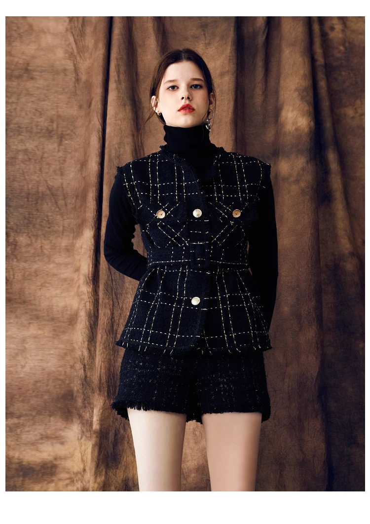 

Autumn Winter New Pattern Women Leisure lattice Little Suit Europe America Restoring Ancient Tweed Coat