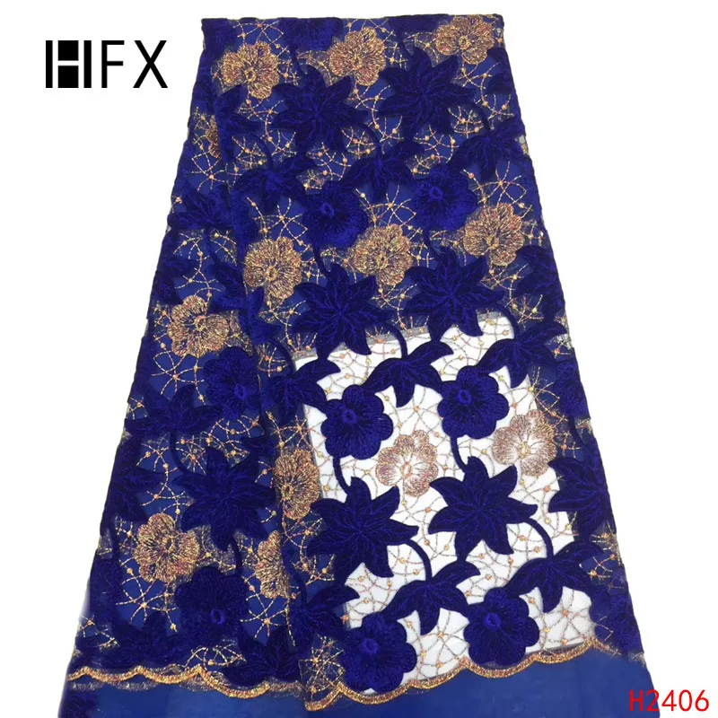 

HFX Royal Blue velvet Latest African Lace Fabrics High Quality 2019 Nigerian Lace Fabric For women clothes free shipping H2406