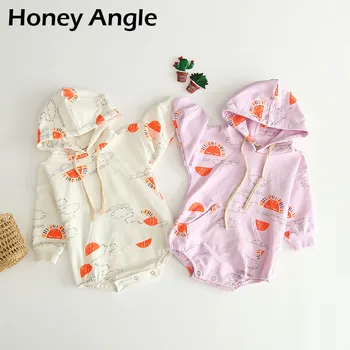 

Honey Angle Spring Autumn Printed Toddler Baby Rompers Long Sleeve Cotton Cute Infant Climb Clothes Casual Hooded Girl Clothes