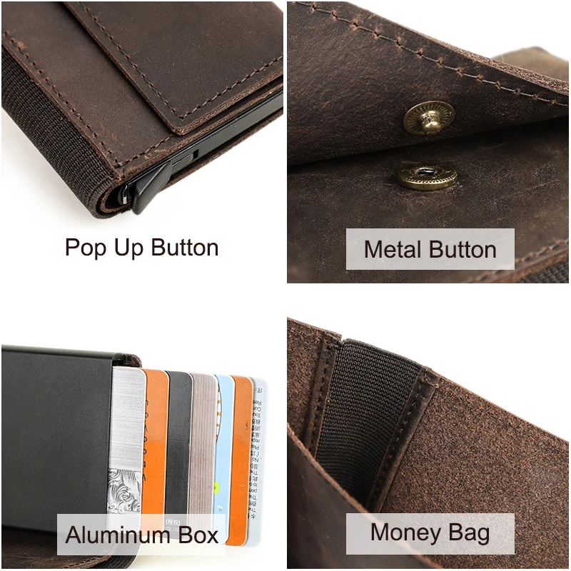 Contact's ID Credit Bank Card Holder Crazy Horse Leather Wallet Anti Rfid Blocking Protected Men Card Case Business Aluminum wallet card holder card holder credit card holder card wallet