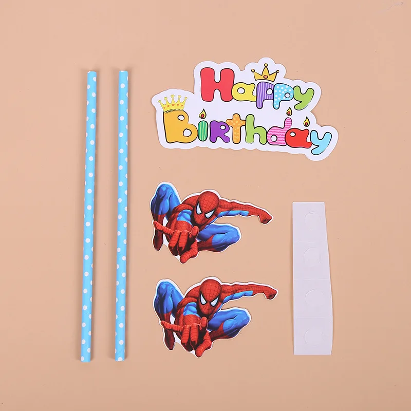 cake flag Человек-паук на день рождения декоративная бумага для вечеринок Салфетка под тарелку кружку баннер/Флаг коробка для конфет соломенная посуда набор детский душ вечерние принадлежности - Цвет: cake flag