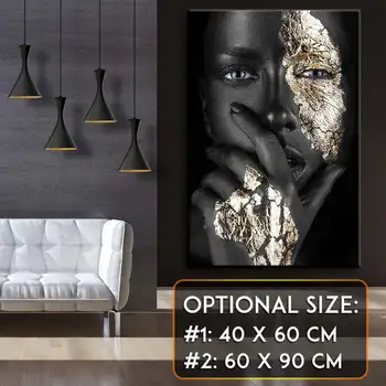 

African Art Black and Gold Woman Canvas Oil Painting Abstract Fashion Painting Art Poster Picture Wall Living Room Home Decor