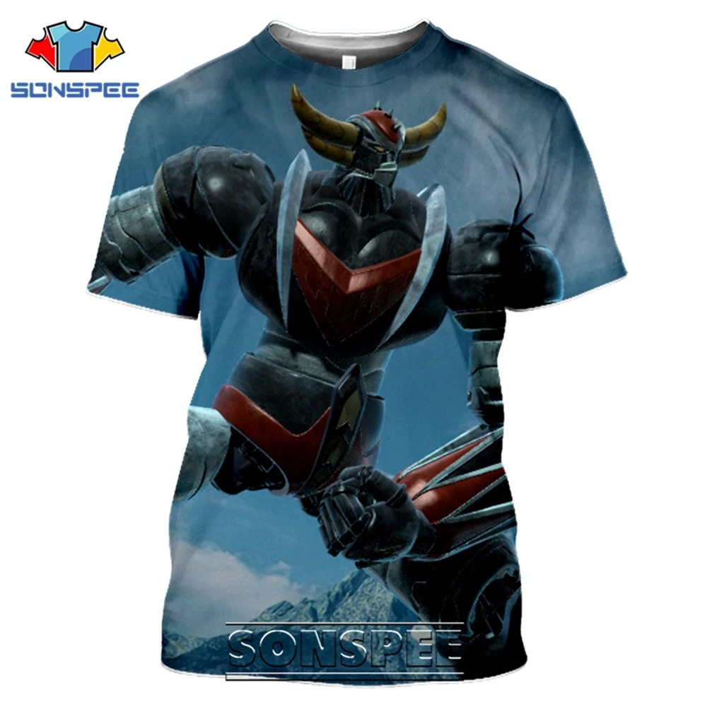 SONSPEE 3D Print Men Women Goldorak T-shirts Casual Streetwear Harajuku Hip Hop Short Sleeve Vintage Anime Tees Tops Shirt