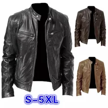 

Men Leather Jacket Winter Vintage Zipper Plus Size Motorcycle Jackets Fashion Stand Collar Pocket Solid Male Jacket Coat Outwear