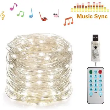 

USB 5M/10M Sound Activated LED Music Control String Light Garland Christmas Decor 8 Function Remote Control Holiday Lighting