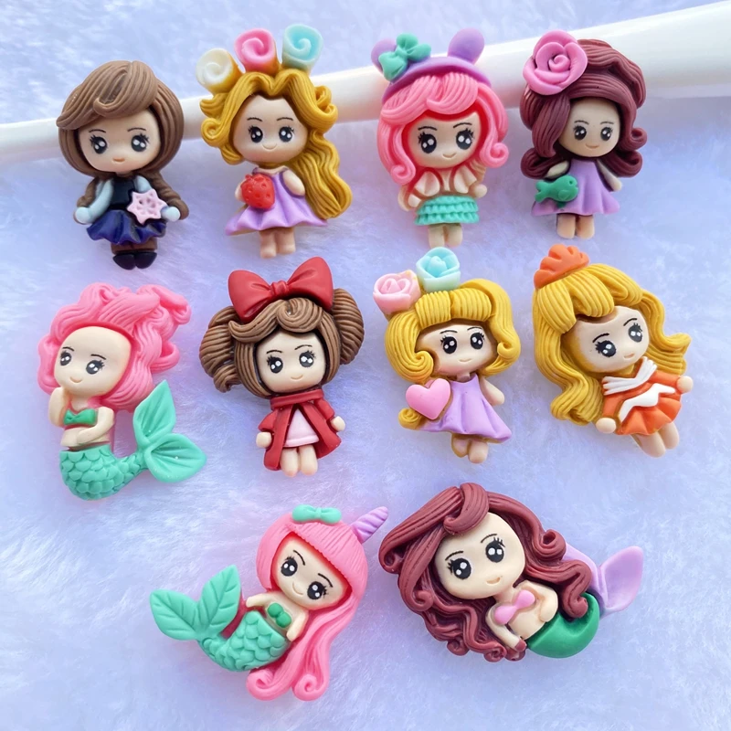 

10Pcs Resin Lovely Mixed mermaid/little girl princess Flatback Cabochon Scrapbook Kawaii DIY Embellishments Accessories D80