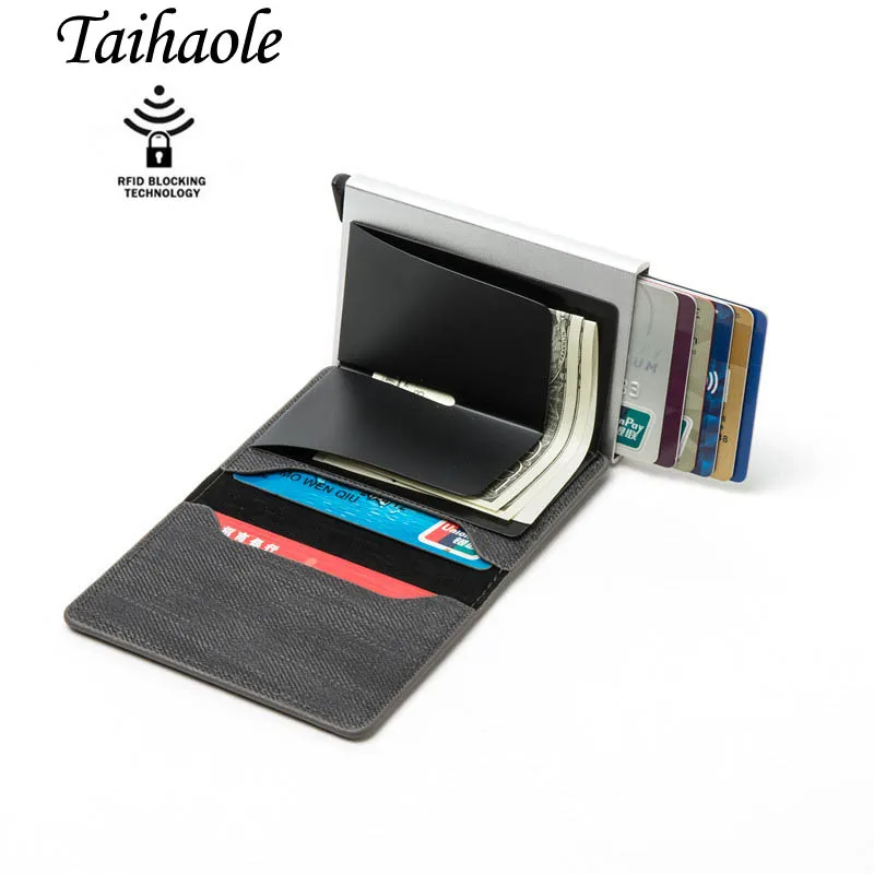 

Taihaole Anti-theft Clutch Single Box Men Women Wallet 2020 New RFID Blocking Card Holder Denim Business Pop-up Metal ID Case