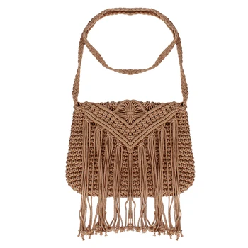 

Tassel Feminine Crochet Fringed Women Shoulder Bags New Handmade Rope Woven Handbag Knitted Rattan Summer Beach Bag