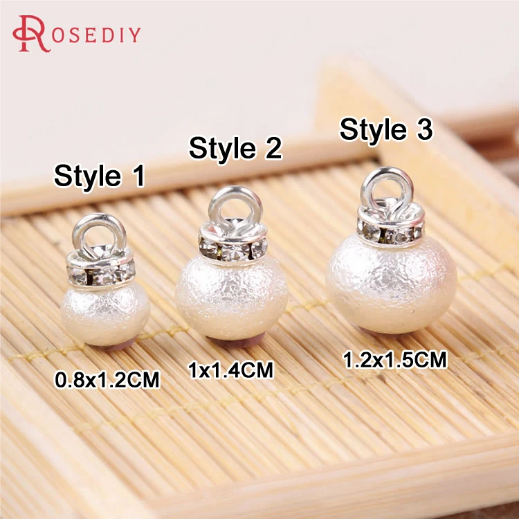 (F568) 20 peças Cor Prata Banhado Strass Anel + Branco Pérolas De Imitação Encantos Contas Finais Achados Jóias Diy Acessórios