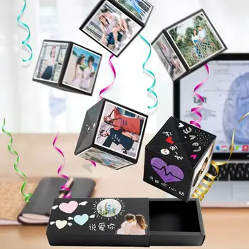 

Black Pops Up Explosion Box DIY Gift Box Photo Album Scrapbook Jump Book Birthday Wedding Surprise Present Creative Box