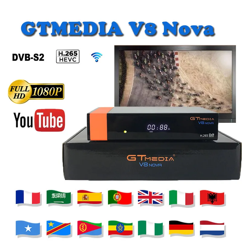 

Best stable satellite receiver Gtmedia V8 Nova DVB-S2 1080P H.265 support freesat youtube cccam server satellite tv decoder
