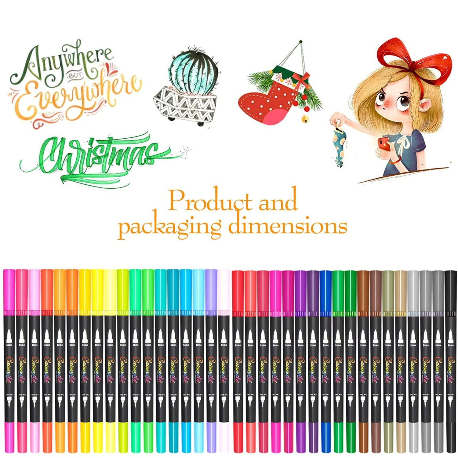 Piochoo Dual Brush Marker Pens,24 Colored Markers,Fine Point and Brush Tip  for Kids Adult Coloring Books Bullet Journals Planners,Note Taking Coloring