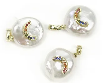 

white coin freshwater pearl coin zircon pendant for DIY jewelry making loose beads FPPJ wholesale nature